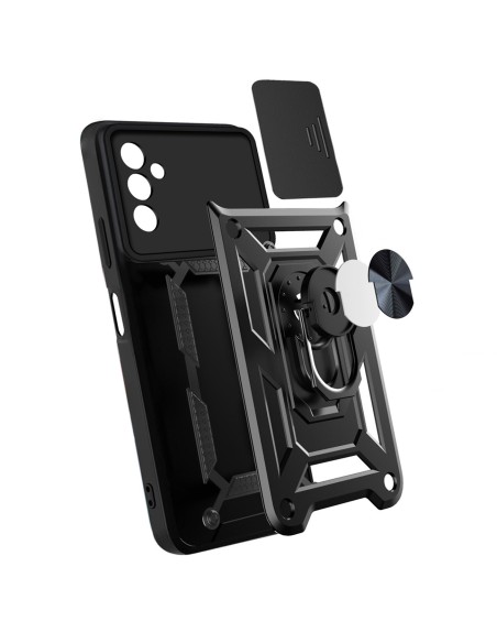 Hybrid Armor Camshield dėklas Samsung Galaxy A13 5G šarvuotas dangtelis su fotoaparato dangteliu juodas
