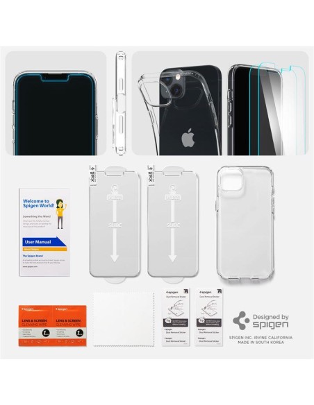Spigen Crystal dėklas ir grūdinto stiklo rinkinys iPhone 14 Plus - skaidrus
