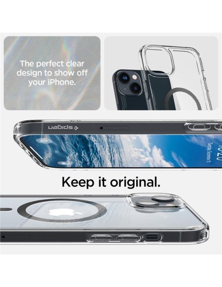 Spigen Ultra Hybrid Mag Dėklas su MagSafe, skirtas iPhone 14 Plus – skaidri pilka Spigen Ultra Hybrid Mag Dėklas su MagSafe, skirtas iPhone 14 Plus – skaidri pilka