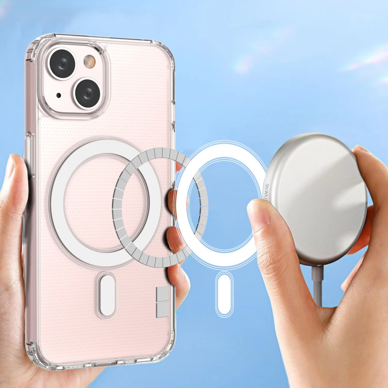 Skaidrus magnetinis dėklas su MagSafe iPhone 14 su sidabriniu žiedu – skaidrus