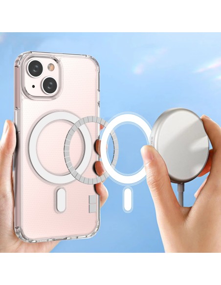 Skaidrus magnetinis dėklas su MagSafe iPhone 14 su sidabriniu žiedu – skaidrus Skaidrus magnetinis dėklas su MagSafe iPhone 14 su sidabriniu žiedu – skaidrus