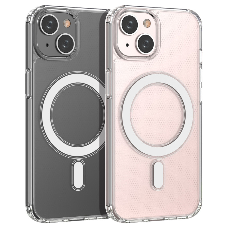 Skaidrus magnetinis dėklas su MagSafe iPhone 14 su sidabriniu žiedu – skaidrus