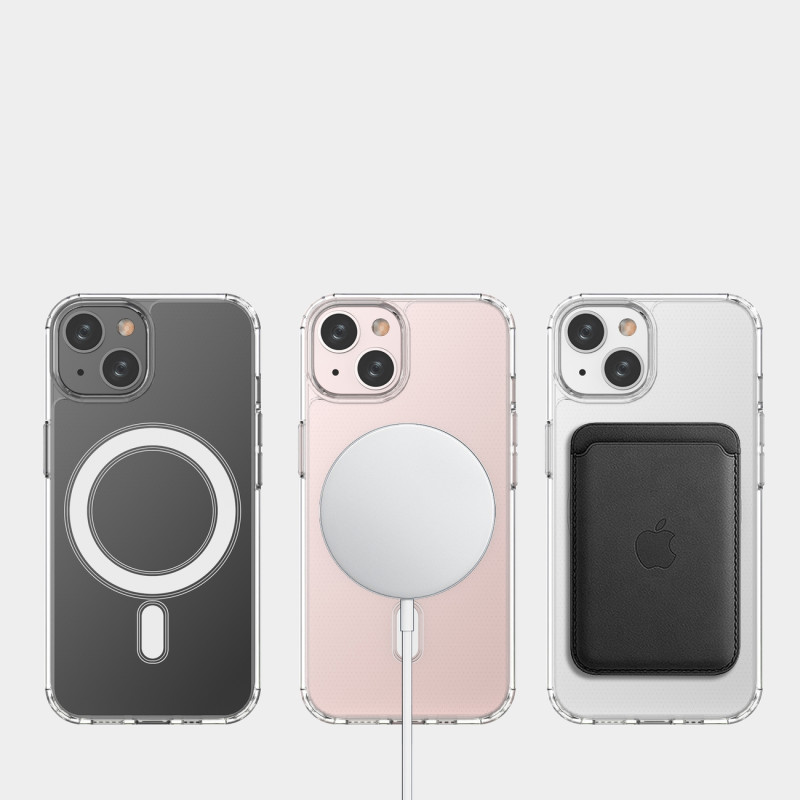 Skaidrus magnetinis dėklas su MagSafe iPhone 14 su sidabriniu žiedu – skaidrus
