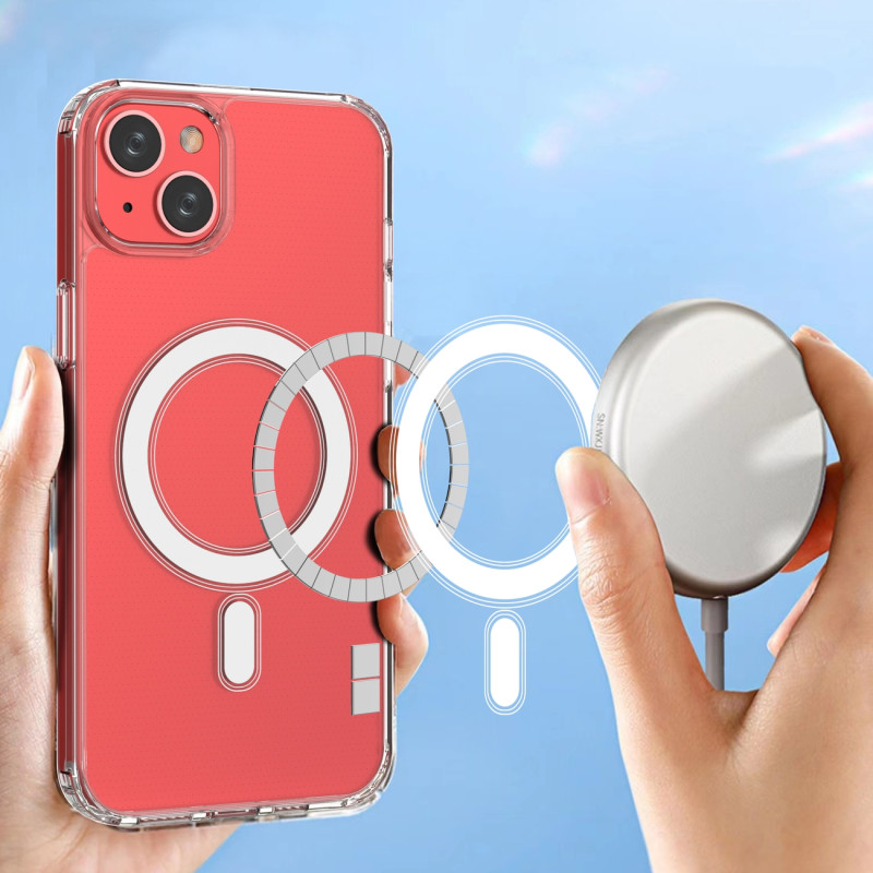 Skaidrus magnetinis dėklas su MagSafe iPhone 14 Plus su sidabriniu žiedu – skaidrus