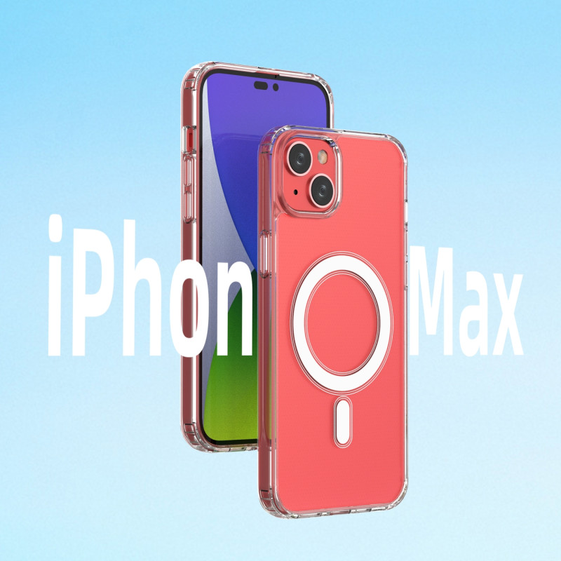 Skaidrus magnetinis dėklas su MagSafe iPhone 14 Plus su sidabriniu žiedu – skaidrus
