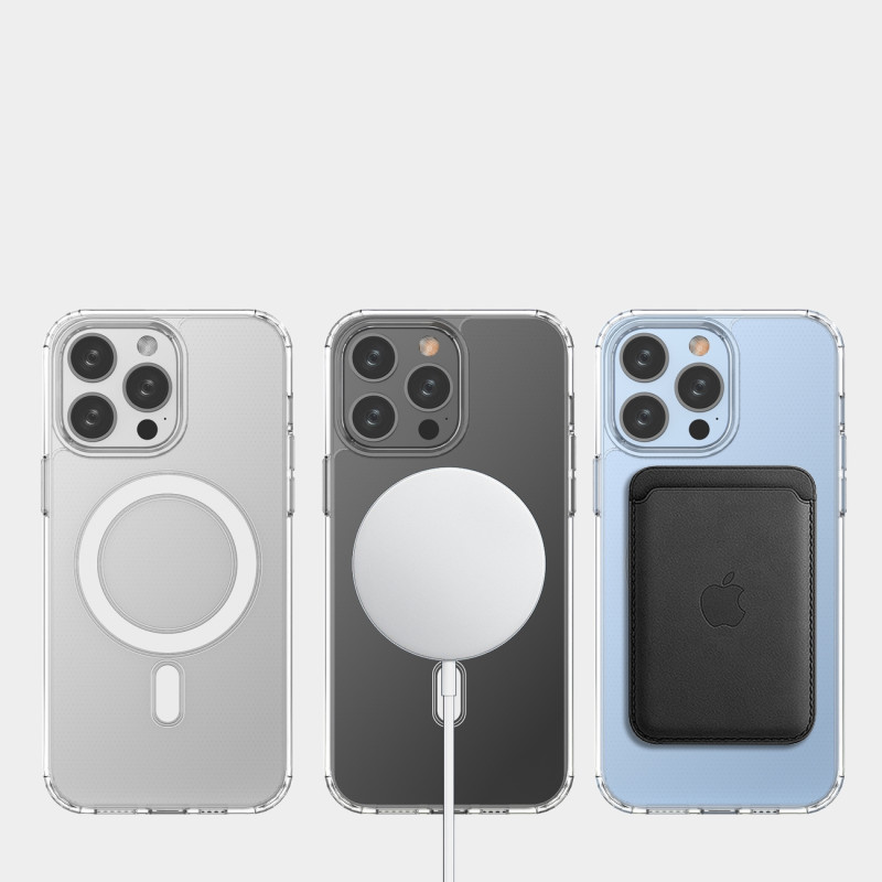 Skaidrus magnetinis dėklas su MagSafe iPhone 14 Pro Max su sidabriniu žiedu – skaidrus