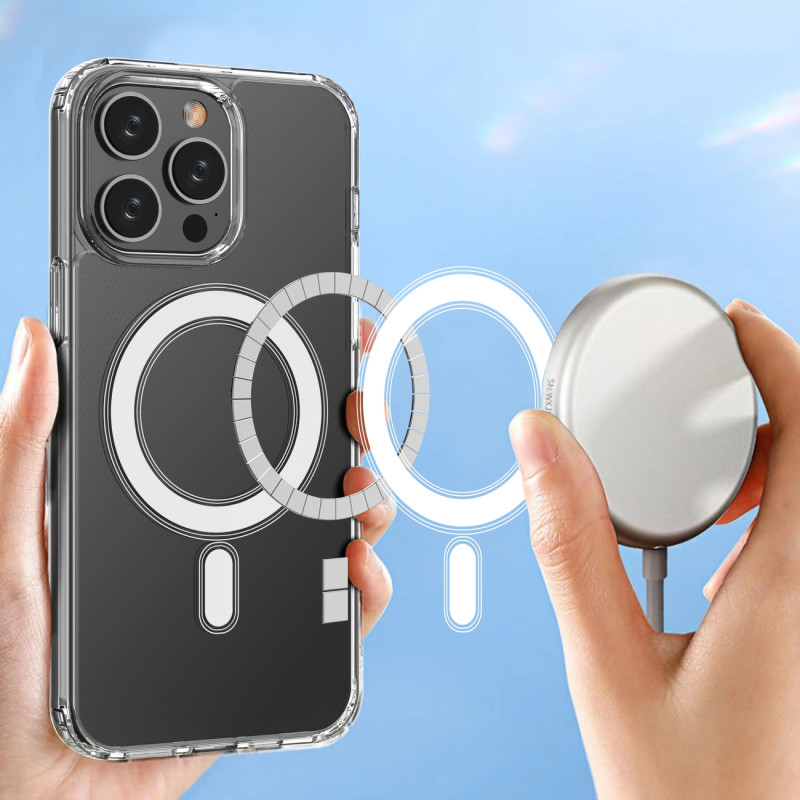 Skaidrus magnetinis dėklas su MagSafe iPhone 14 Pro Max su sidabriniu žiedu – skaidrus