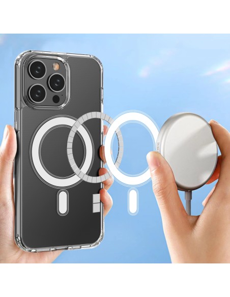 Skaidrus magnetinis dėklas su MagSafe iPhone 14 Pro Max su sidabriniu žiedu – skaidrus