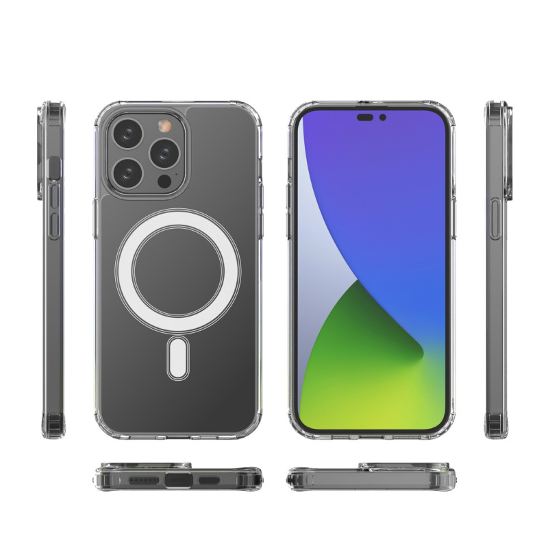 Skaidrus magnetinis dėklas su MagSafe iPhone 14 Pro Max su sidabriniu žiedu – skaidrus