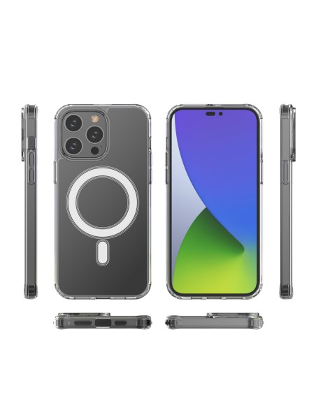 Skaidrus magnetinis dėklas su MagSafe iPhone 14 Pro Max su sidabriniu žiedu – skaidrus