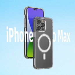 Skaidrus magnetinis dėklas su MagSafe iPhone 14 Pro Max su sidabriniu žiedu – skaidrus