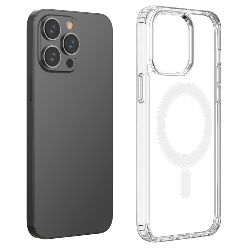 Skaidrus magnetinis dėklas su MagSafe iPhone 14 Pro Max su sidabriniu žiedu – skaidrus