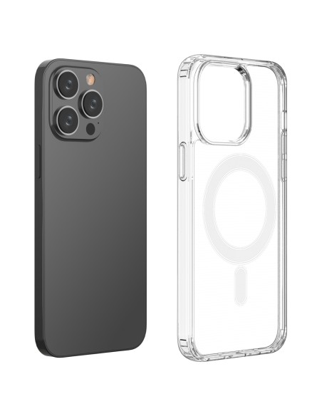 Skaidrus magnetinis dėklas su MagSafe iPhone 14 Pro Max su sidabriniu žiedu – skaidrus