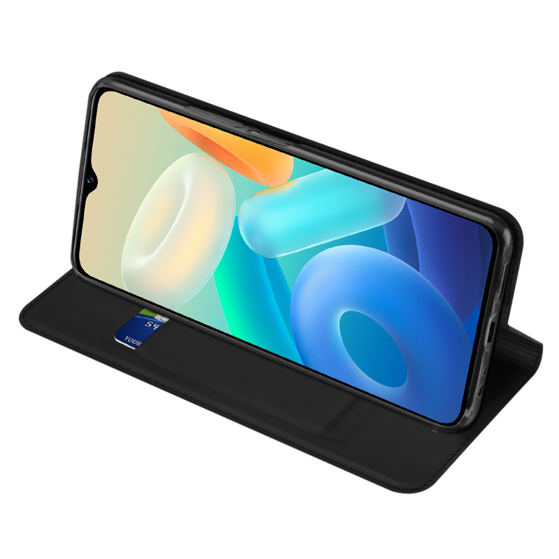 Dux Ducis Skin Pro Case Vivo Y16 / Y02s piniginės dėklo dangtelis su atverčiamu juodu