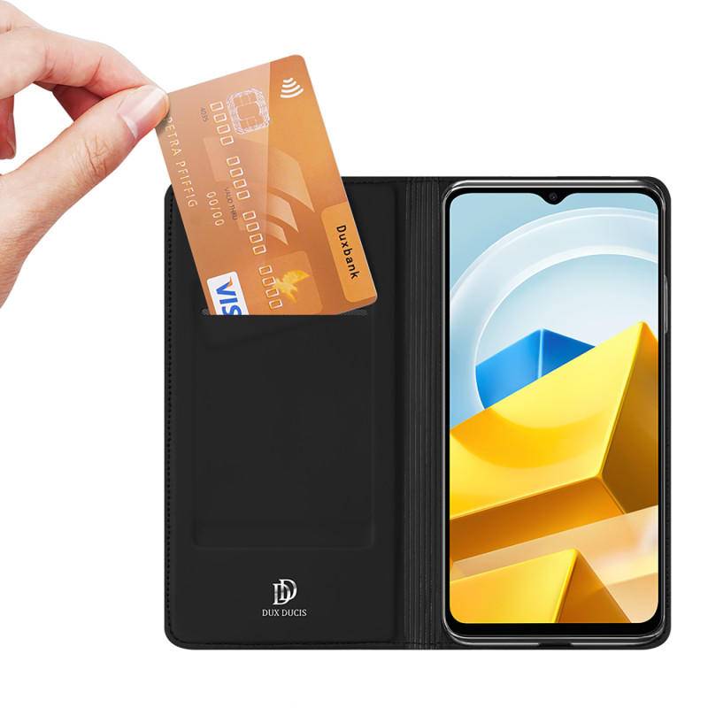 Dux Ducis Skin Pro dėklas Xiaomi Poco M5 piniginės dėklo dangtelis su juodu atvartu