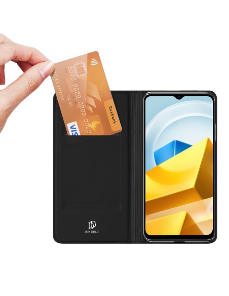 Dux Ducis Skin Pro dėklas Xiaomi Poco M5 piniginės dėklo dangtelis su juodu atvartu Dux Ducis Skin Pro dėklas Xiaomi Poco M5 piniginės dėklo dangtelis su juodu atvartu