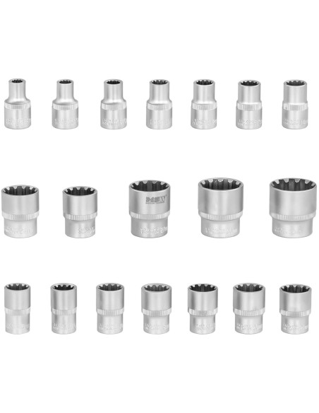Lizdiniai veržliarakčiai lizdai 12 taškų 8-34 mm 1/2'' - 19 vnt. Lizdiniai veržliarakčiai lizdai 12 taškų 8-34 mm 1/2'' - 19 vnt.