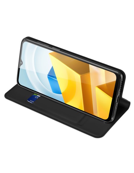 Dux Ducis Skin Pro dėklas Xiaomi Poco M5 piniginės dėklo dangtelis su juodu atvartu Dux Ducis Skin Pro dėklas Xiaomi Poco M5 piniginės dėklo dangtelis su juodu atvartu