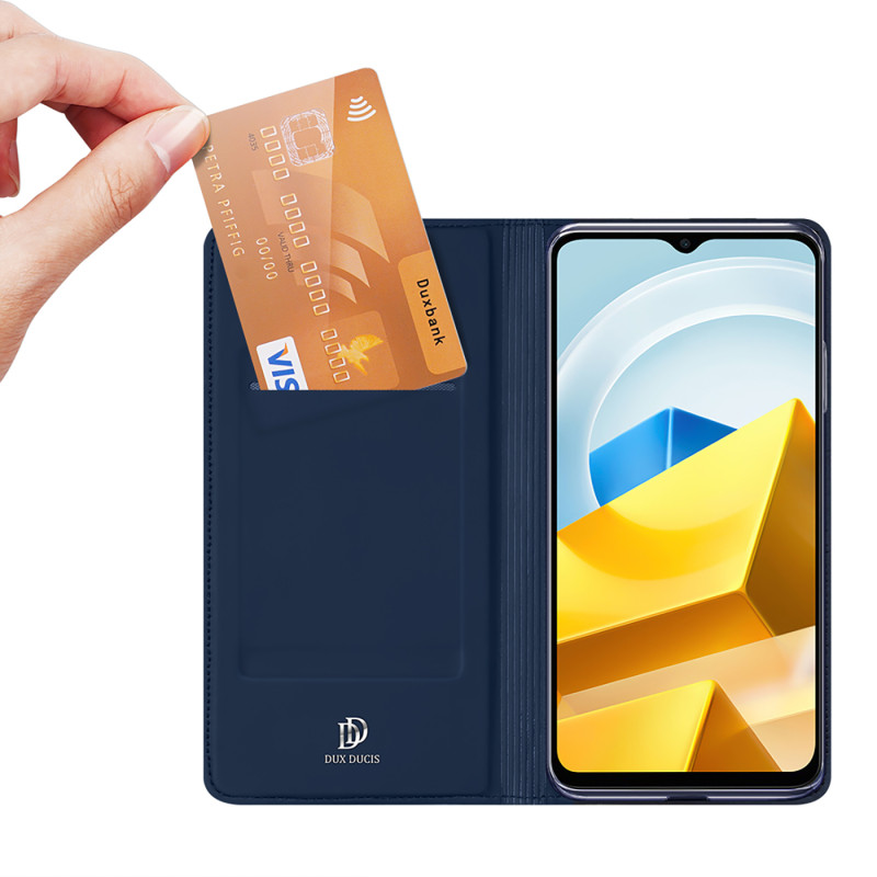 Dux Ducis Skin Pro dėklas Xiaomi Poco M5 piniginės dėklo dangtelis su mėlynos spalvos atvartu