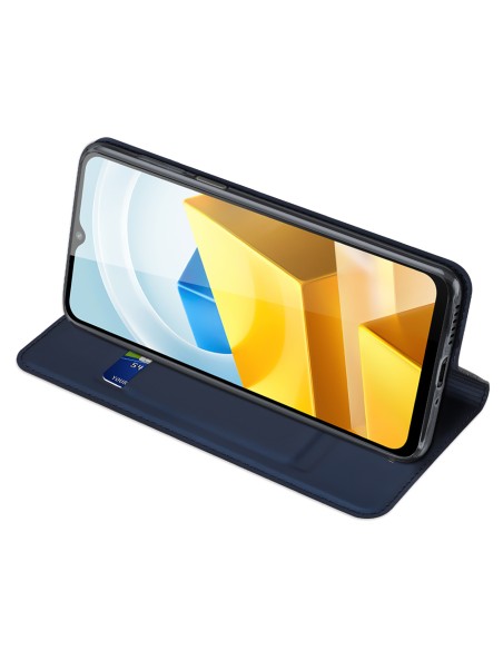 Dux Ducis Skin Pro dėklas Xiaomi Poco M5 piniginės dėklo dangtelis su mėlynos spalvos atvartu Dux Ducis Skin Pro dėklas Xiaomi Poco M5 piniginės dėklo dangtelis su mėlynos spalvos atvartu