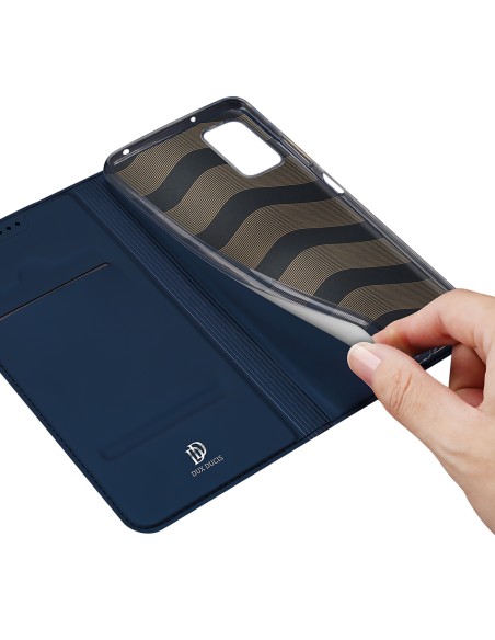 Dux Ducis Skin Pro dėklas Xiaomi Poco M5 piniginės dėklo dangtelis su mėlynos spalvos atvartu Dux Ducis Skin Pro dėklas Xiaomi Poco M5 piniginės dėklo dangtelis su mėlynos spalvos atvartu