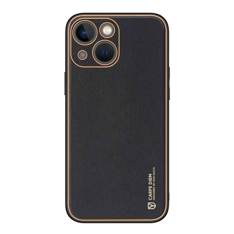 Dux Ducis Yolo iPhone 14 dėklas, elegantiškas dangtelis iš juodos ekologiškos odos