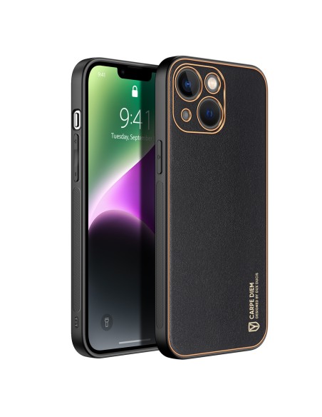 Dux Ducis Yolo iPhone 14 dėklas, elegantiškas dangtelis iš juodos ekologiškos odos Dux Ducis Yolo iPhone 14 dėklas, elegantiškas dangtelis iš juodos ekologiškos odos