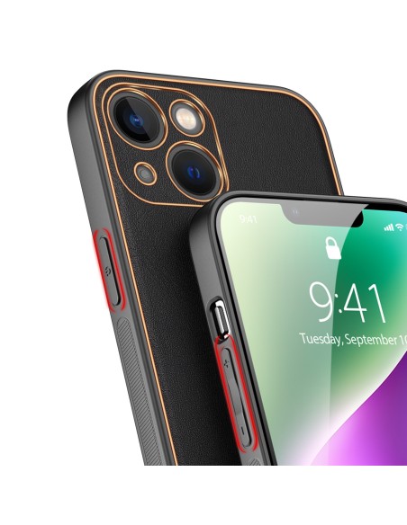 Dux Ducis Yolo iPhone 14 dėklas, elegantiškas dangtelis iš juodos ekologiškos odos Dux Ducis Yolo iPhone 14 dėklas, elegantiškas dangtelis iš juodos ekologiškos odos