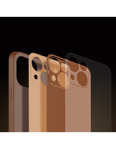Dux Ducis Yolo iPhone 14 dėklas, elegantiškas dėklas pagamintas iš rudos ekologiškos odos