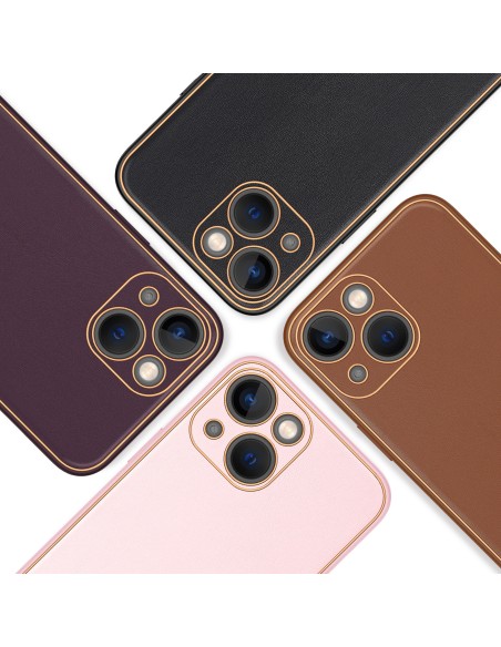 Dux Ducis Yolo iPhone 14 dėklas, elegantiškas dėklas pagamintas iš rudos ekologiškos odos