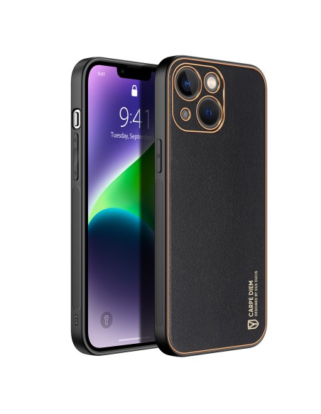 Dux Ducis Yolo iPhone 14 Plus dėklas, elegantiškas juodos spalvos ekologiškos odos dėklas Dux Ducis Yolo iPhone 14 Plus dėklas, elegantiškas juodos spalvos ekologiškos odos dėklas