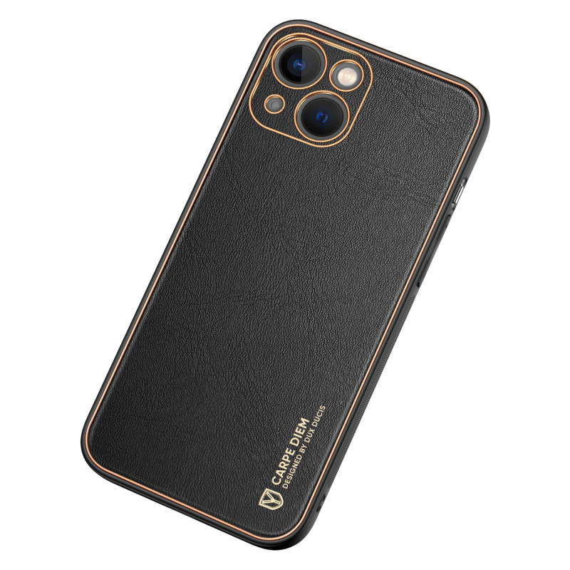 Dux Ducis Yolo iPhone 14 Plus dėklas, elegantiškas juodos spalvos ekologiškos odos dėklas