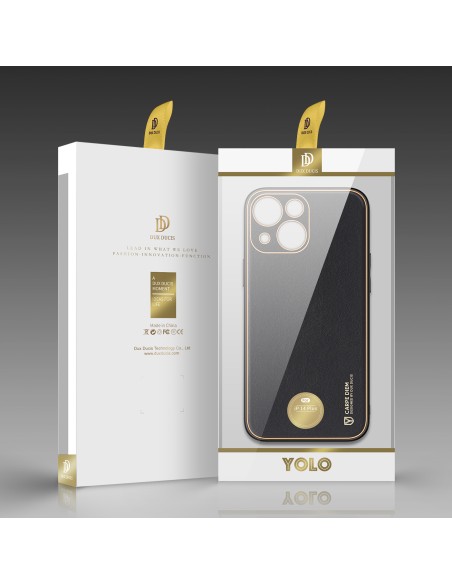 Dux Ducis Yolo iPhone 14 Plus dėklas, elegantiškas juodos spalvos ekologiškos odos dėklas Dux Ducis Yolo iPhone 14 Plus dėklas, elegantiškas juodos spalvos ekologiškos odos dėklas