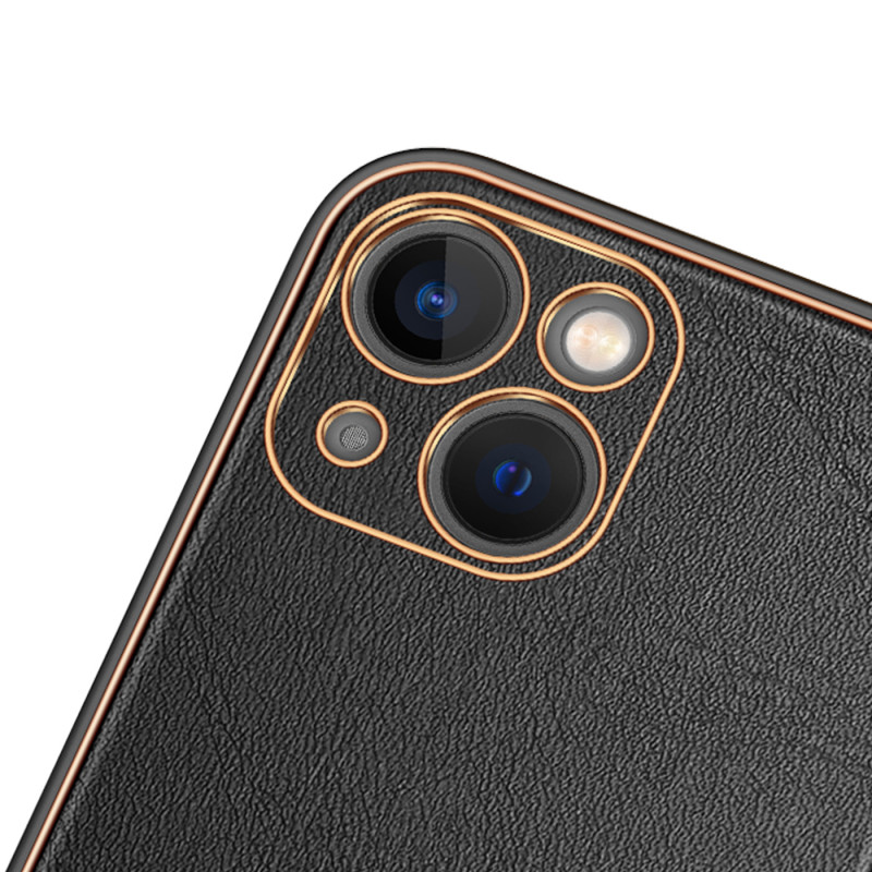 Dux Ducis Yolo iPhone 14 Plus dėklas, elegantiškas juodos spalvos ekologiškos odos dėklas