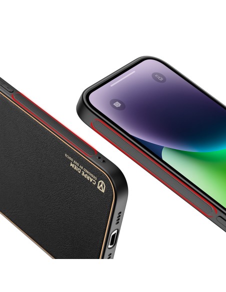 Dux Ducis Yolo iPhone 14 Plus dėklas, elegantiškas juodos spalvos ekologiškos odos dėklas Dux Ducis Yolo iPhone 14 Plus dėklas, elegantiškas juodos spalvos ekologiškos odos dėklas