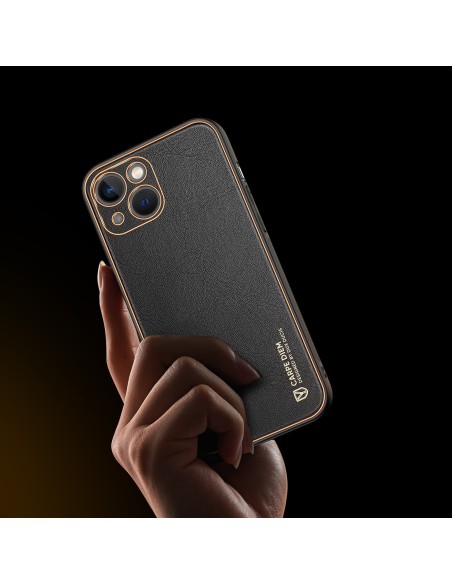 Dux Ducis Yolo iPhone 14 Plus dėklas, elegantiškas juodos spalvos ekologiškos odos dėklas Dux Ducis Yolo iPhone 14 Plus dėklas, elegantiškas juodos spalvos ekologiškos odos dėklas