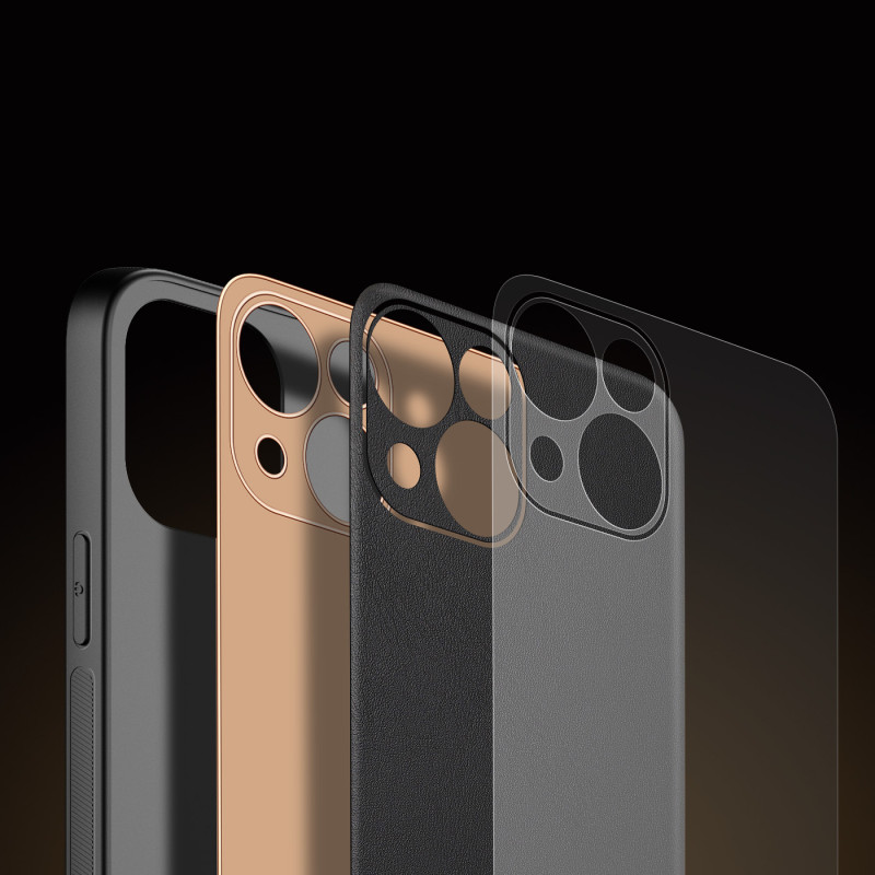 Dux Ducis Yolo iPhone 14 Plus dėklas, elegantiškas juodos spalvos ekologiškos odos dėklas