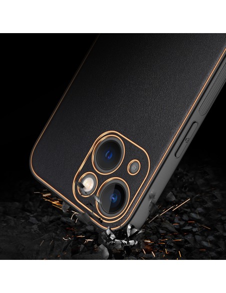 Dux Ducis Yolo iPhone 14 Plus dėklas, elegantiškas juodos spalvos ekologiškos odos dėklas Dux Ducis Yolo iPhone 14 Plus dėklas, elegantiškas juodos spalvos ekologiškos odos dėklas