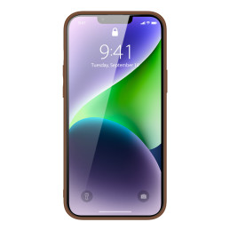 Dux Ducis Yolo iPhone 14 Plus dėklas, elegantiškas dėklas pagamintas iš rudos ekologiškos odos