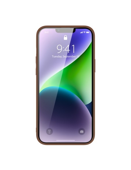 Dux Ducis Yolo iPhone 14 Plus dėklas, elegantiškas dėklas pagamintas iš rudos ekologiškos odos Dux Ducis Yolo iPhone 14 Plus dėklas, elegantiškas dėklas pagamintas iš rudos ekologiškos odos