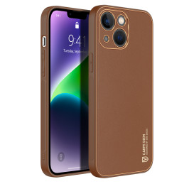 Dux Ducis Yolo iPhone 14 Plus dėklas, elegantiškas dėklas pagamintas iš rudos ekologiškos odos