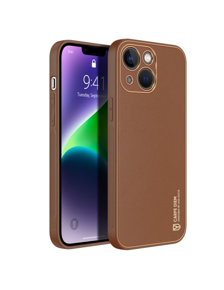 Dux Ducis Yolo iPhone 14 Plus dėklas, elegantiškas dėklas pagamintas iš rudos ekologiškos odos Dux Ducis Yolo iPhone 14 Plus dėklas, elegantiškas dėklas pagamintas iš rudos ekologiškos odos