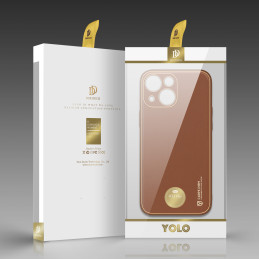 Dux Ducis Yolo iPhone 14 Plus dėklas, elegantiškas dėklas pagamintas iš rudos ekologiškos odos