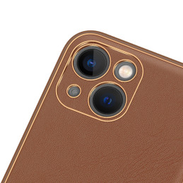 Dux Ducis Yolo iPhone 14 Plus dėklas, elegantiškas dėklas pagamintas iš rudos ekologiškos odos