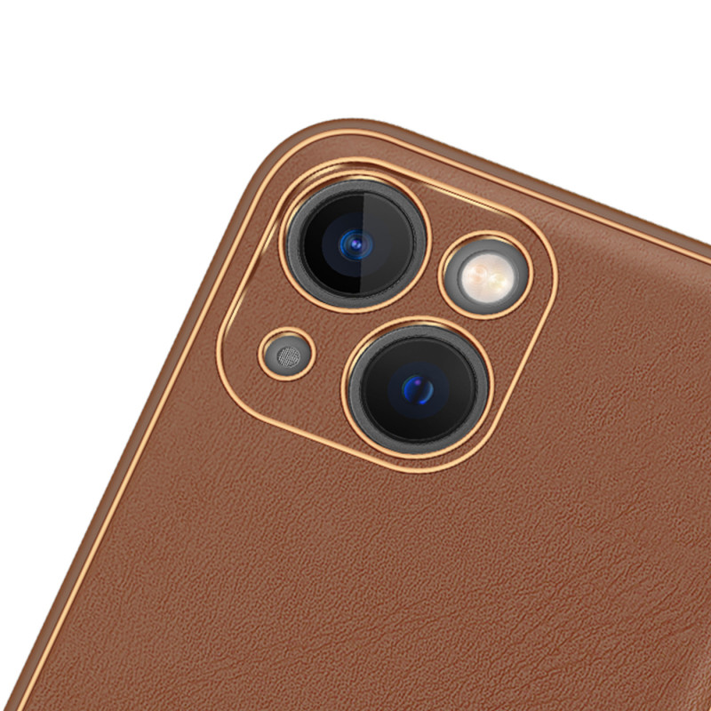 Dux Ducis Yolo iPhone 14 Plus dėklas, elegantiškas dėklas pagamintas iš rudos ekologiškos odos