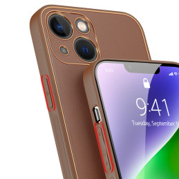 Dux Ducis Yolo iPhone 14 Plus dėklas, elegantiškas dėklas pagamintas iš rudos ekologiškos odos