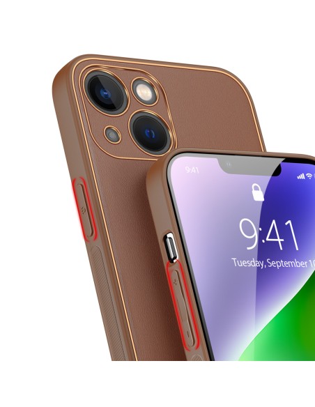 Dux Ducis Yolo iPhone 14 Plus dėklas, elegantiškas dėklas pagamintas iš rudos ekologiškos odos Dux Ducis Yolo iPhone 14 Plus dėklas, elegantiškas dėklas pagamintas iš rudos ekologiškos odos