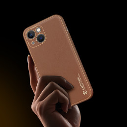 Dux Ducis Yolo iPhone 14 Plus dėklas, elegantiškas dėklas pagamintas iš rudos ekologiškos odos