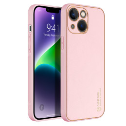 Dux Ducis Yolo dėklas iPhone 14 Plus, elegantiškas dangtelis iš ekologiškos odos, rožinis