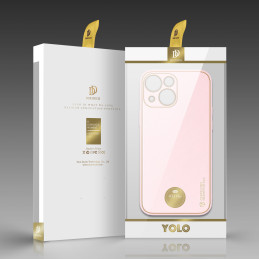 Dux Ducis Yolo dėklas iPhone 14 Plus, elegantiškas dangtelis iš ekologiškos odos, rožinis